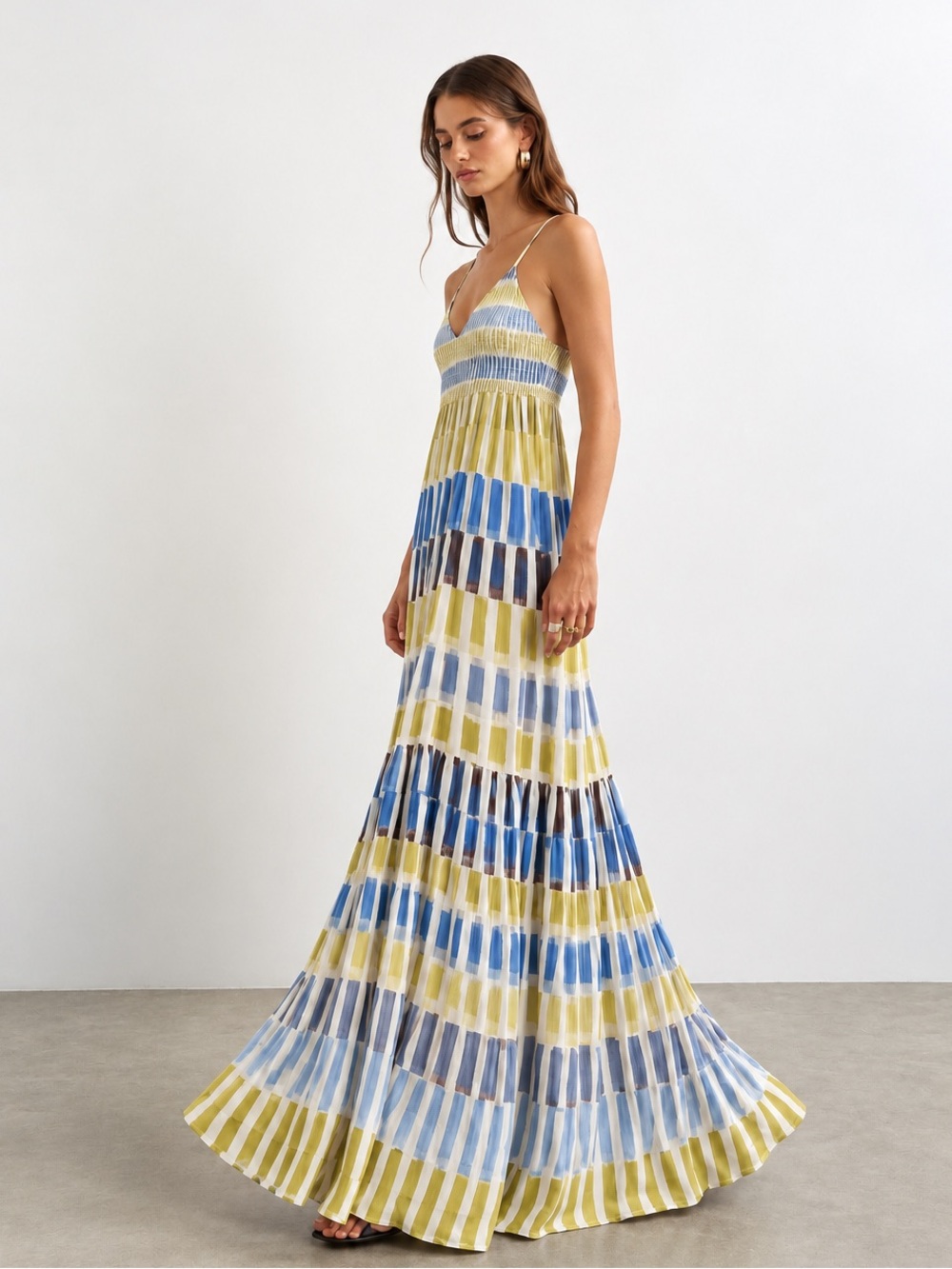 NWT Massimo Dutti Colorful Striped Tiered Maxi Dress Size 4